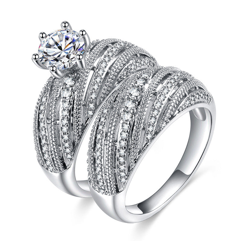 Silver Color Luxury Brand Wedding Ring Set Engagement Anniversary Gift For Ladies - Trendycomfy
