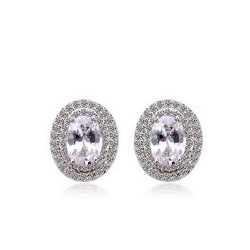 Sterling Silver Jewelry Set Halo Engagement Ring Round Stud Earring For Gift O1 - Trendycomfy