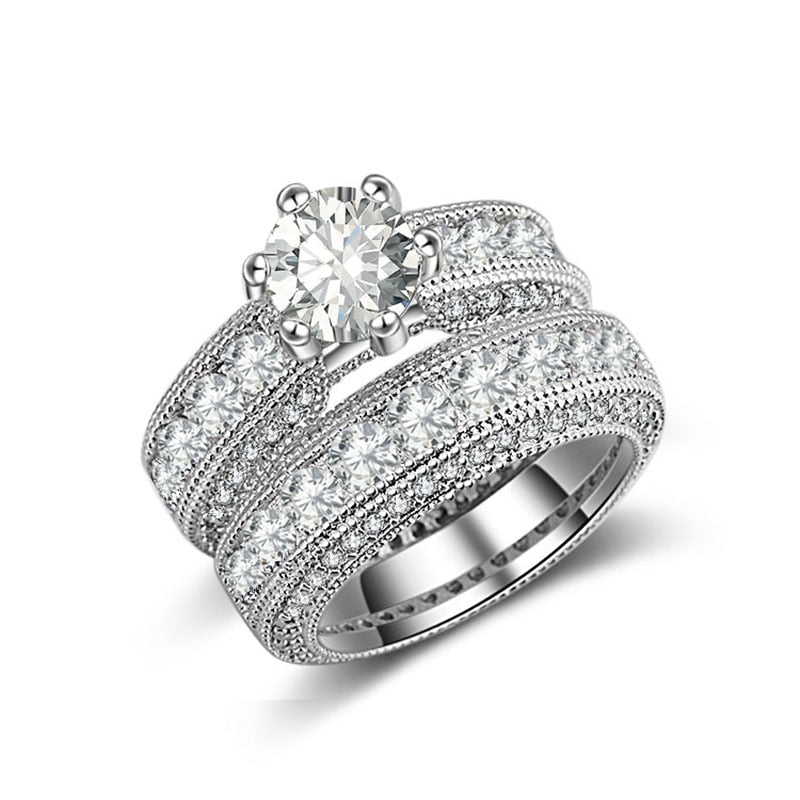 Silver Luxury Bold Big Wedding Rings Set For Engagement African Finger Gift Jewelry - Trendycomfy