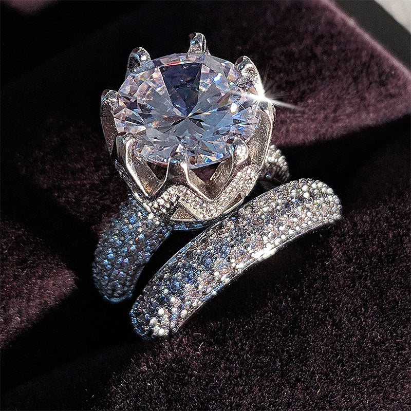 Luxury Zircon Original Sterling Silver Wedding Ring Set Bride Engagement Jewelry Gift - Trendycomfy