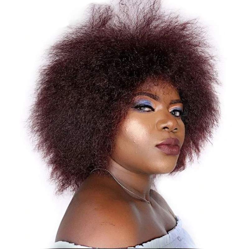6.5 Inch Synthetic Hair Short Black Kinky Curly Wig - Trendycomfy