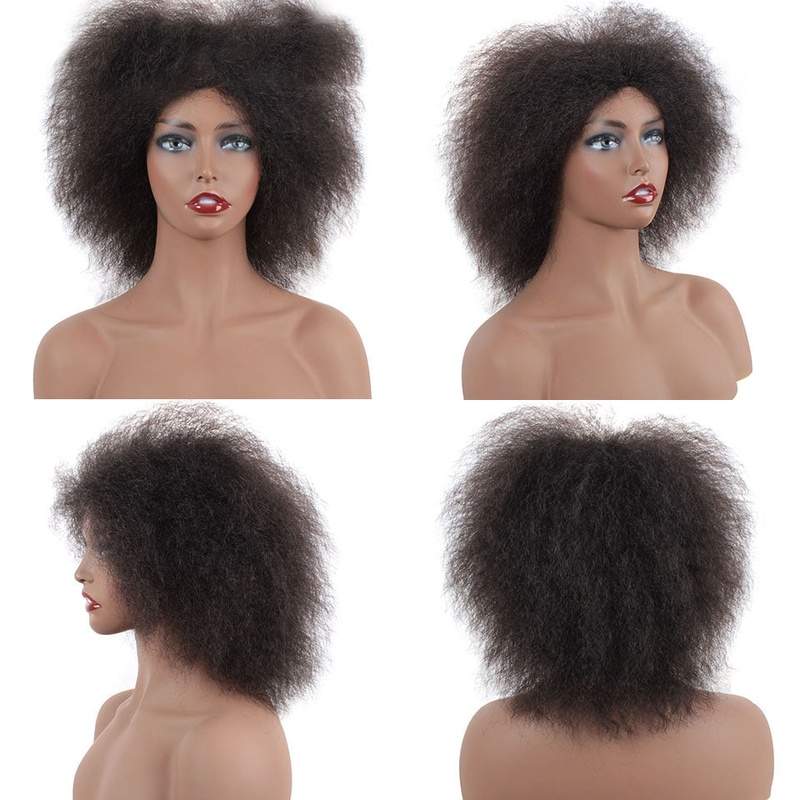 6.5 Inch Synthetic Hair Short Black Kinky Curly Wig - Trendycomfy