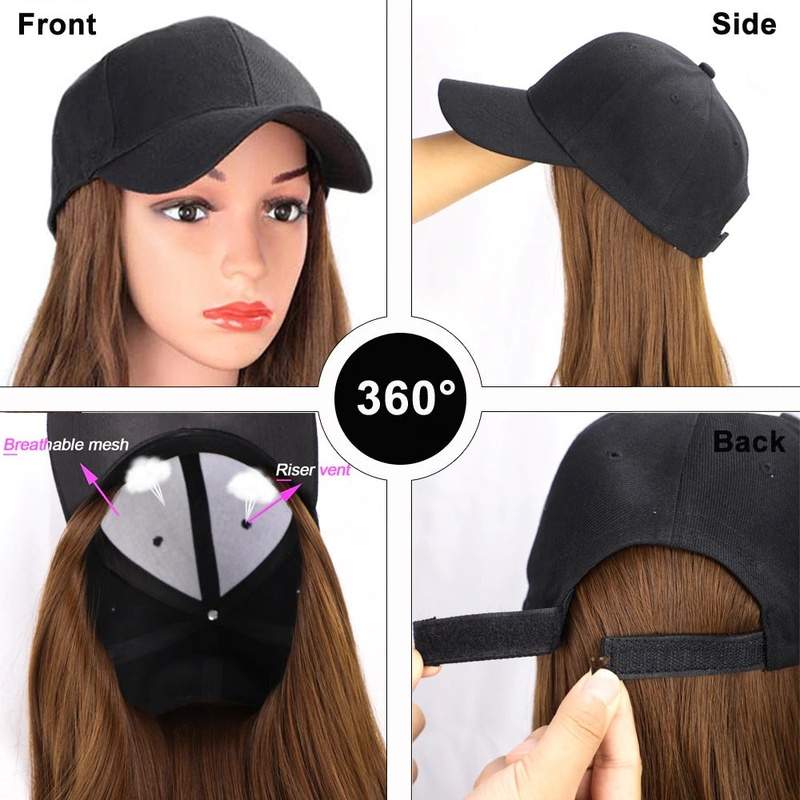 Long Synthetic  Baseball Cap Wig Natural For Girl Party - Trendycomfy