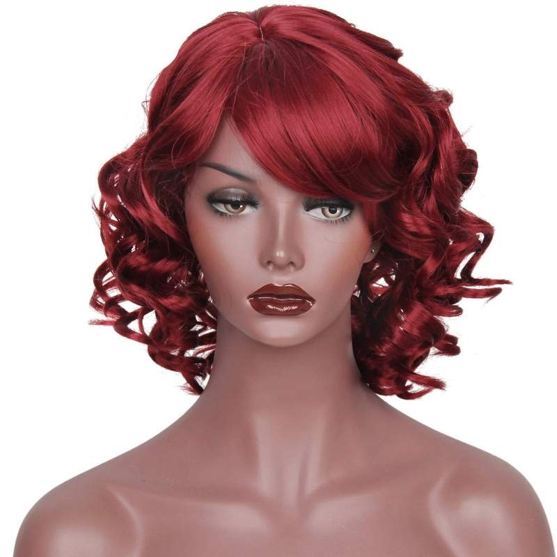 Short Red Black Synthetic Wigs with Bangs - Trendycomfy